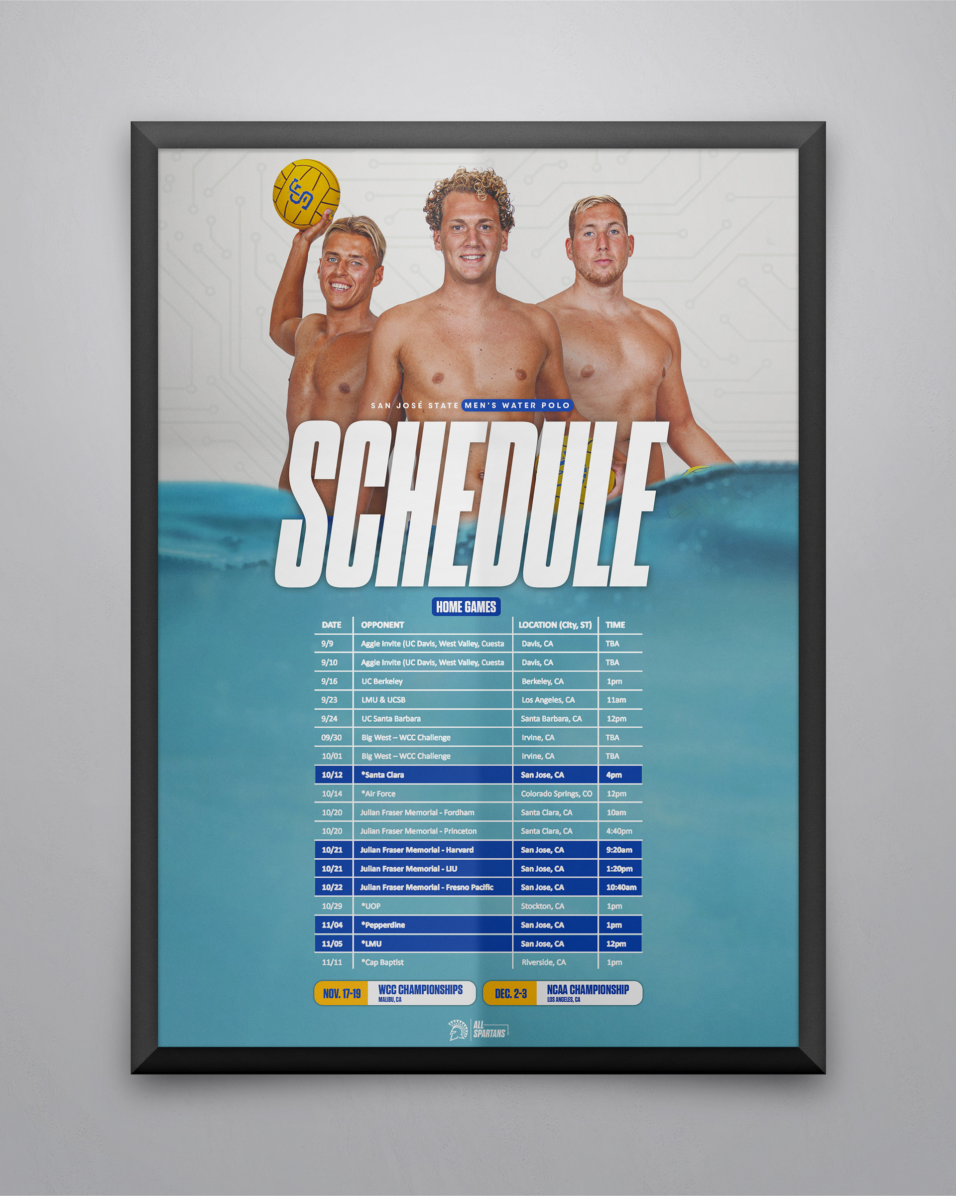 SJSU Men's Water Polo Schedule Poster Fall 2023